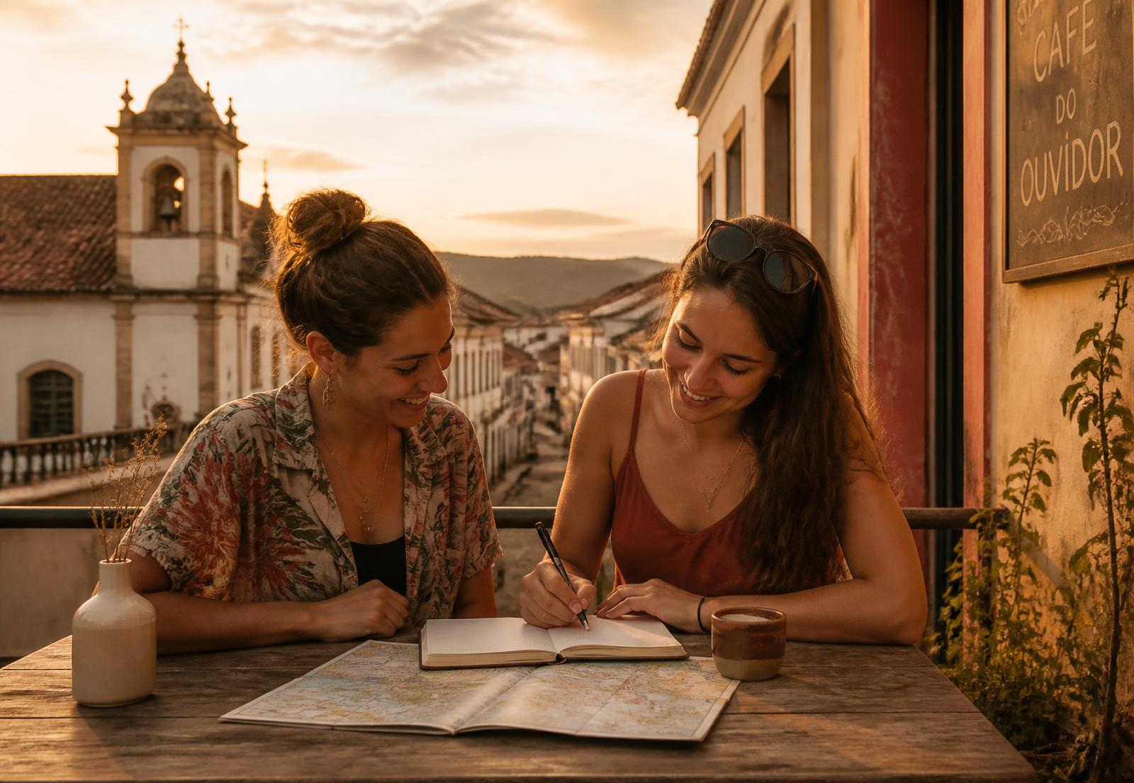 Guia de turismo e terapeuta planejando um roteiro